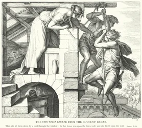 De to spioner flygter fra huset Rahab (gravering)