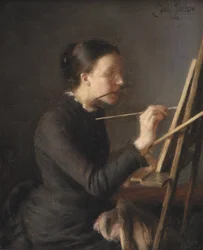 Maleren Agnes Paulsen, Kunstnerens Søster, ved sit Staffeli