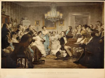 En aften med Schubert i en salon i Wien ... (kobberstik)