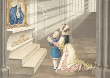 Mor og datter i bøn, ca. 1811-17.
