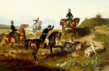 Frederik II med sit jagtparti (olie på lærred)