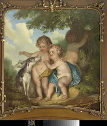 Tre børn med to hunde