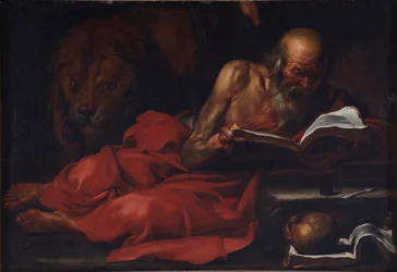 ""Repræsentation af den hellige Hieronymus"" (Saint Hieronymus af Stridon, 347-420) Maleri af Jose de Ribera (1591-1652) Dim 103,2x149 cm Villa Margherita, Bordighera