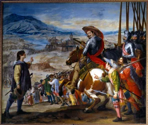 Trediveårskrig (1618-1648): "" erobringen af Brissac i 1638 af Bernard af Sachsen Weimar"" Maleri af Jusepe Leonardo (1601-1656)