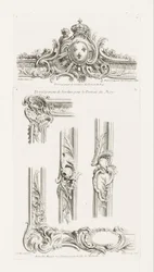 Design af Cartouche med kongens arme centreret i en grænse