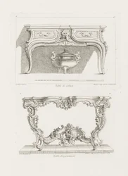 Table de Cabinet., 6. plade (undersøgelse til et bord), pl. 47 i Oeuvre