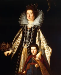 Portræt af ærkehertuginde Maria Maddalena af Østrig med sin søn Ferdinand II