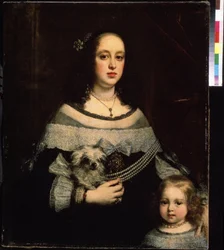 Portræt af en dame og en lille pige. Maleri af Justus Suttermans (1597-1681). Olie på lærred, 89 x 74 cm, ca. 1660. Flamsk kunst, barokstil. Pushkin Museum of Fine Arts, Moskva.