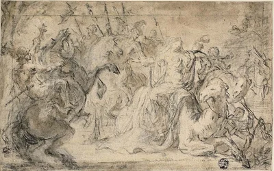 Zenobia omgivet af beredne soldater