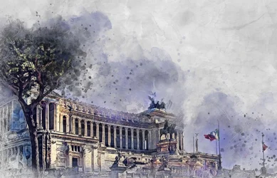 Akvarel af et monument i Rom
