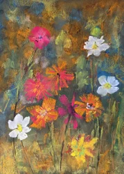Farvestrålende engblomster