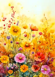 Farverig eng med vilde blomster