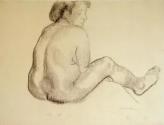 Käthe Kollwitz, siddende kvindelig nøgen bagfra til højre