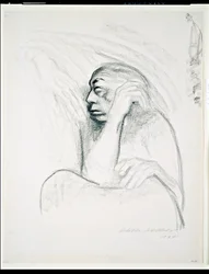 Selvportræt med dødens hånd, 1924 (trækul på papir)