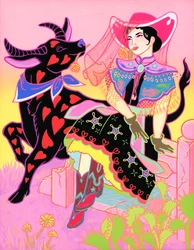 Kantonesisk Cowgirl and Her Water Buffalo, 2020 (akryl på panel)