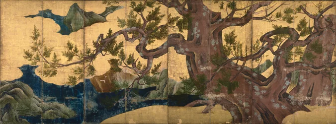 Foldeskærm, der forestiller et cypresstræ