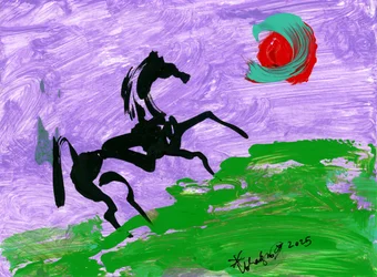 Abstrakt hest mod lilla himmel