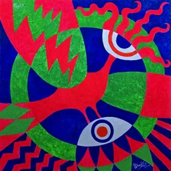 Farverig geometrisk fugl
