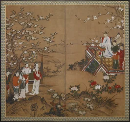 Den kinesiske kejser Ming Huang og Yang Kuei-fei, Edo-periode, begyndelsen af det 17. århundrede.