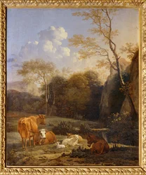 Le bocage, Køer, æsler og får ved et vandløb ...