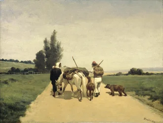 Omrejsende familie på en landevej