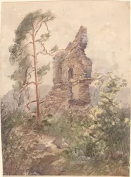 Landskab med ruin