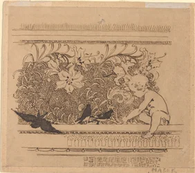 Ornamental design med fugle og lilje