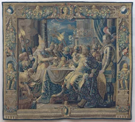 Cleopatra underholder Anthony, ca. 1640 (uld og silke)