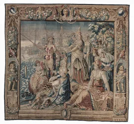 Antonius og Kleopatra (Antonius fanger en saltet fisk); billedtæppe, ukendt dato (uld | blyant)