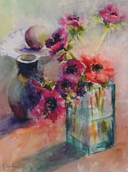 Anemoner i grøn glasvase, 2002