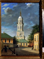 Krivokolenny pereulok a Moscou (Krivokolenny pereulok i Moskva). Peinture af Karl Petrovich Bodri (1812-1894). Huile sur toile, 55,3 x 39,7 cm