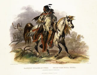 En Blackfoot-indianer til hest, planche 19 fra bind 1 af «Rejser i Nordamerikas indre», stukket af Leopold Beyer (1784-ca. 1870), 1843