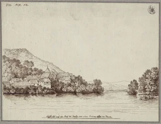 Udsigt over en landsby nær Graz fra en bro over Mur