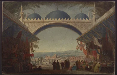 Aucassin og Nicolette. Opera af Georg Abraham Schneider. Udkast til 5. dekoration. Bazar i Tunis