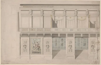 Berlin. Skuespilhuset på Gendarmenmarkt, koncertsal. Opstalt af længdevæggen