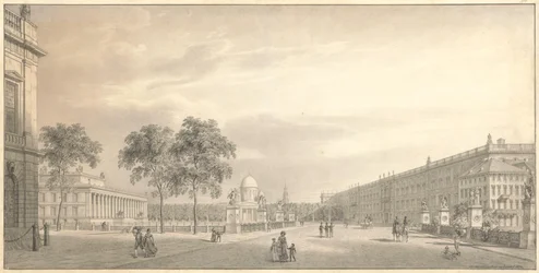 Berlin, Unter den Linden. Udsigt over Lustgarten med Schlossbrücke, Altes Museum, domkirken og slottet