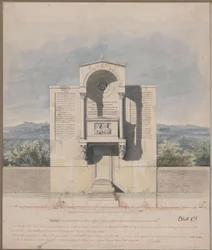 Bonn. Udkast til gravmonumentet for Barthold Georg Niebuhr med ægteparrets reliefportræt