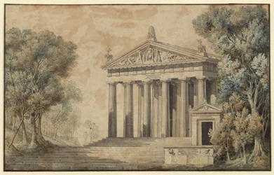 Ifigenia på Tauris. Skuespil af Johann Wolfgang von Goethe. Udkast til en dekoration. Dianas tempel