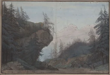 Kong Yngurd. Sørgespil af Adolf Müllner. Udkast til den 3. dekoration. Skovlandskab