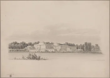 Potsdam-Sanssouci. Antikt landsted ved Charlottenhof Slot. Perspektivisk udsigt fra nordøst