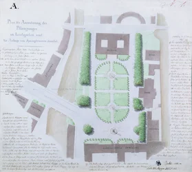 Redesign af Lustgarten, 1828 (wc og pen og blæk på papir)