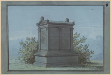 Sarkofag i tempelform - Belchau (Białochowo), tidligere kreds Graudenz (Powiat Grudziądzki), regeringsdistrikt Marienwerder (Województwo Kujawsko-Pomorskie). Udkast til Klinggräfs gravmonument i form af et lille tempel med korintiske pilastre