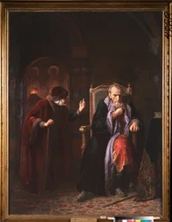 Zar Ivan IV den Forfærdelige (1530-1584) og hans sygeplejerske (Tsar Ivan den Forfærdelige og hans sygeplejerske) - Maleri af Karl Bogdanovich Wenig (1830-1908), olie på lærred