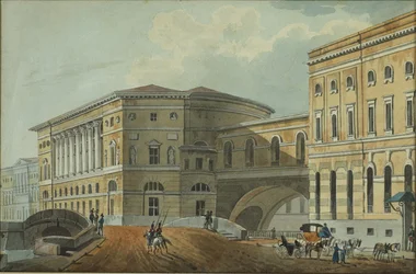 Udsigt over paladsdæmningen i St. Petersborg, første kvartal af det 19. århundrede.