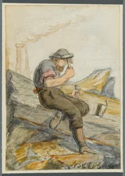 Stenarbejder, 1864 (wc over sort medieundertegning)