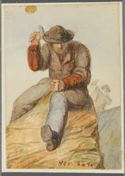 Stenarbejder, 1864 (wc over sort medieundertegning)