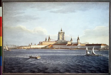 Smolny-klosteret i Sankt Petersborg (Smolny-klosteret i Sankt Petersborg). Tegning af Karl Petrovich Beggrov (1799-1875). Akvarel på papir