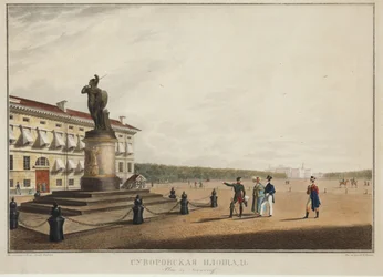 Suvorov (Souvorov) pladsen i Sankt Petersborg - Karl Petrovich Beggrov (1799-1875). Litografi, akvarel