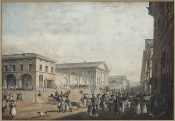 Udsigt over Sadovaya-gaden i Sankt Petersborg - Karl Petrovich Beggrov (1799-1875). Litografi, akvarel