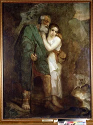 ""Ødipus og Antigone"" Den unge pige hjælper sin gamle blinde far med at gå. Maleri af Karl Pavlovich Briullov (Bryullov) (1799-1852) 1821 Statens Kunstmuseum, Tyumen
